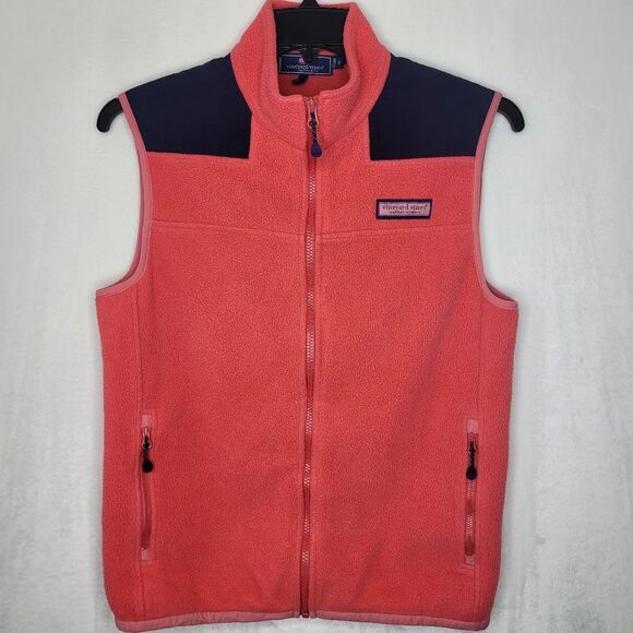 Vineyard Vines Coral Full Zip Fleece Vest Size Small - Picture 1 of 11